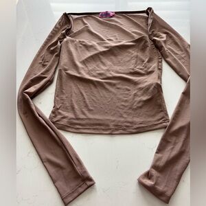 Edikted Taupe Long Sleeve Sheer Top with lining across chest